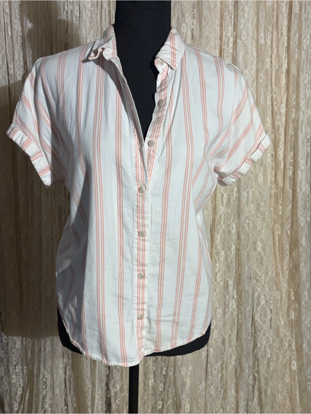 Universal Thread White Button-Down Shirt with Pink Stripes